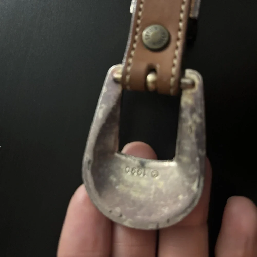Vintage 1990 Silver Creek Leather Belt w Western‎ Charm Attached Sz 26 Boho